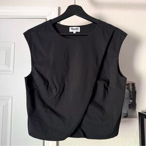 MADRI COLLECTION black crossover layered cropped cotton blend tank top
